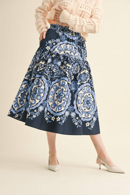 Navy Medallion Pull on Skirt