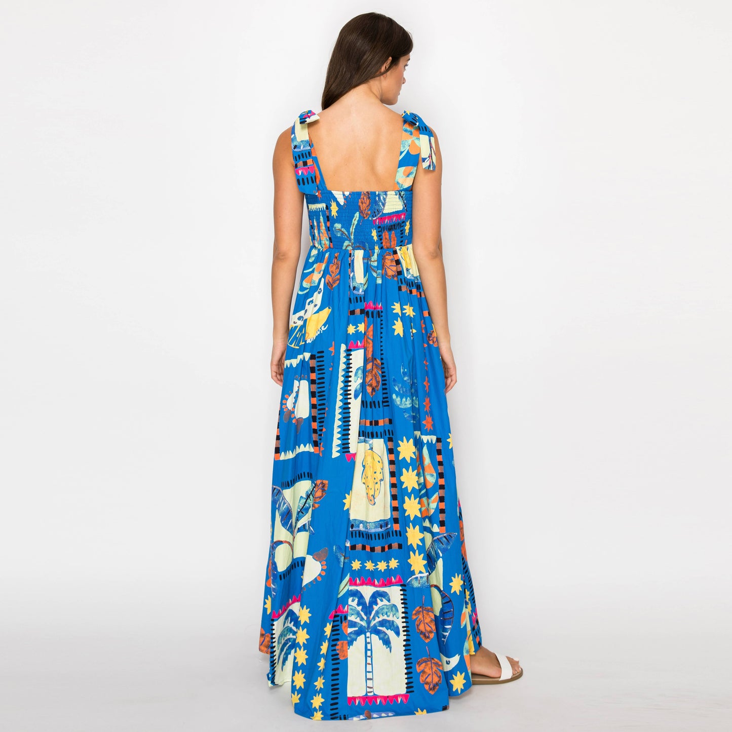Retro Rio Blue Tropical Maxi Dress
