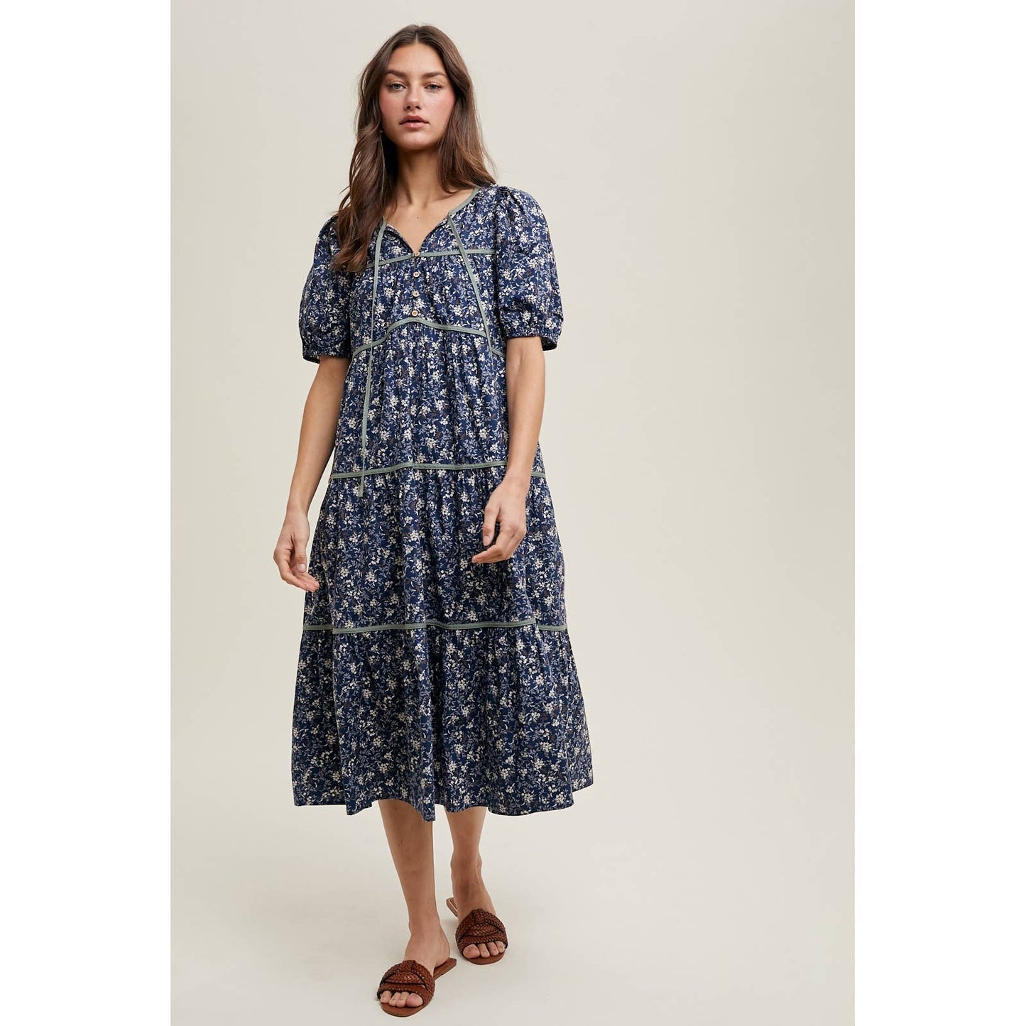 The Piping Floral Midi Dress