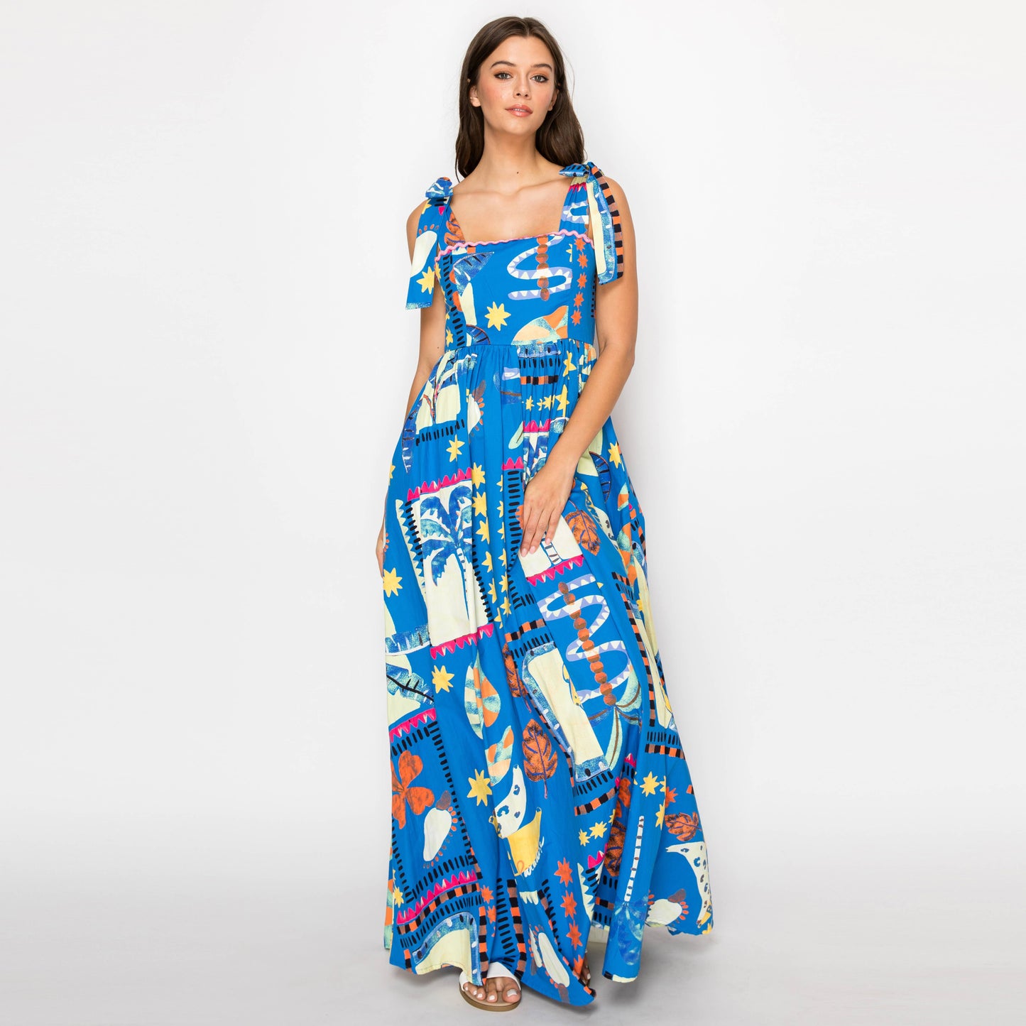 Retro Rio Blue Tropical Maxi Dress