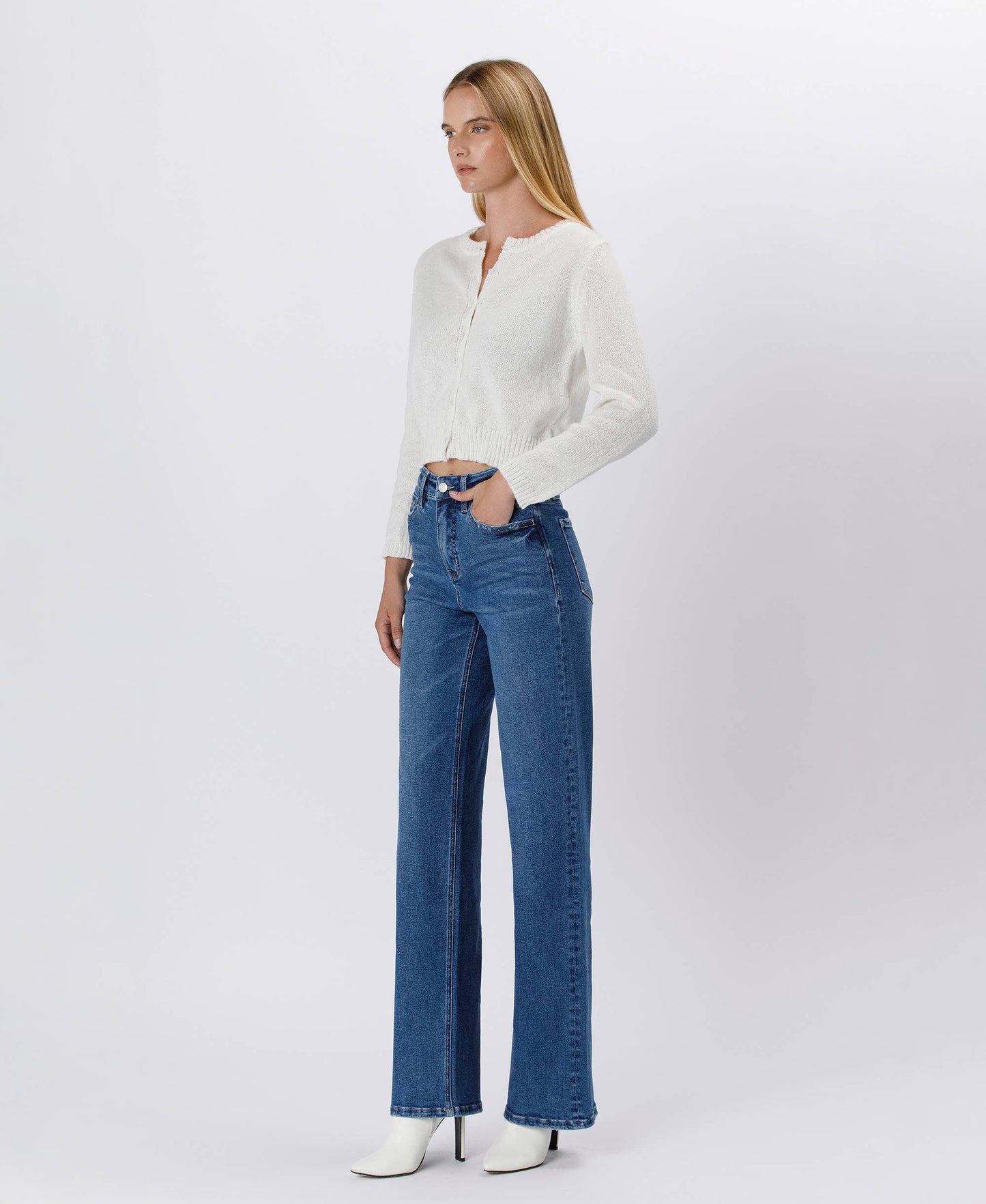 TUMMY CONTROL 90'S SUPER HIGH RISE WIDE LEG JEANS