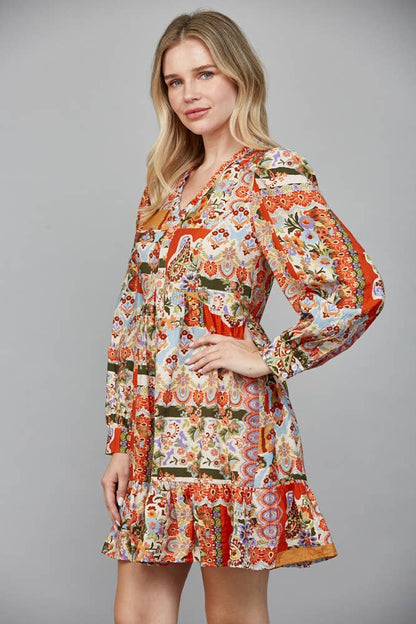 Patchwork Ruffled Mini Dress