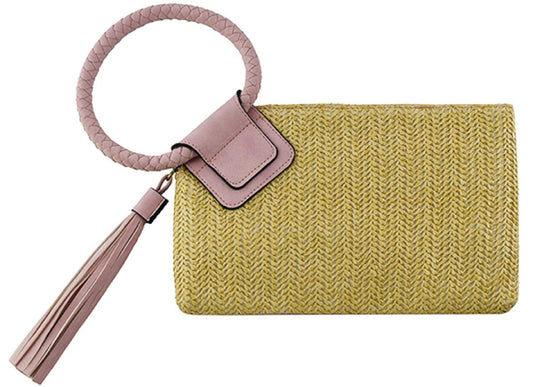 Cheyenne Straw Wristlet/Clutch With Tassel: Blush