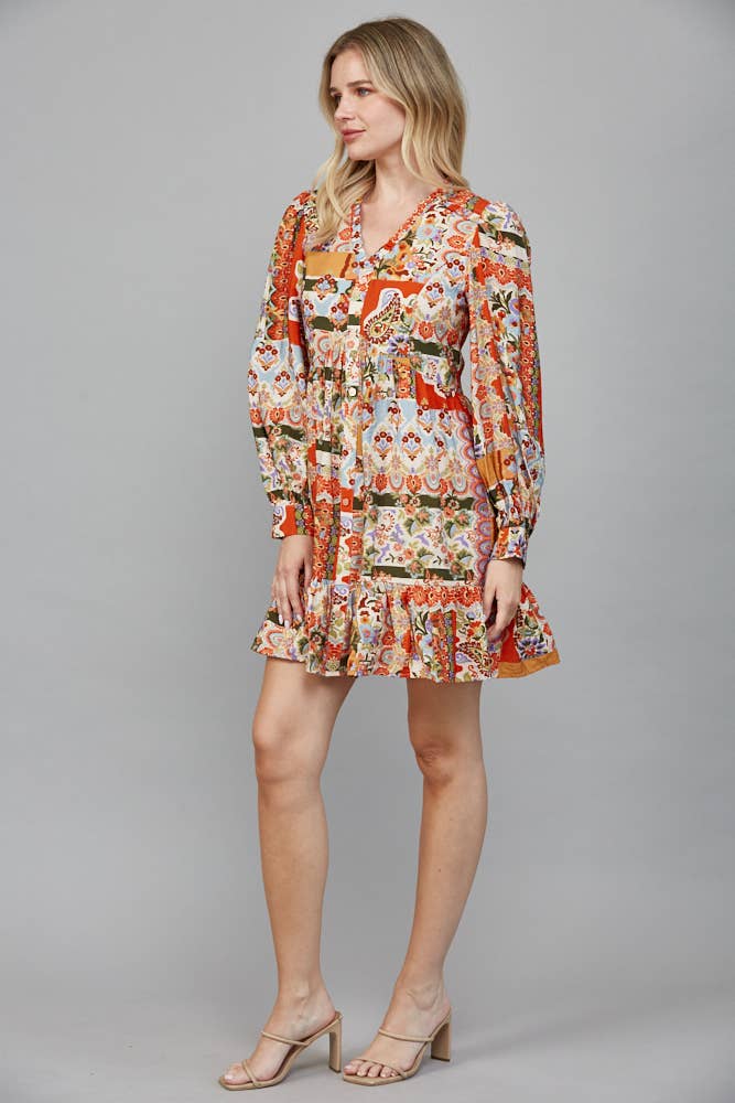 Patchwork Ruffled Mini Dress