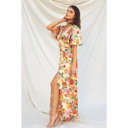 Gift of Love Flutter Sleeve Plunging Maxi Dress