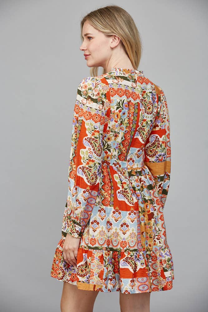 Patchwork Ruffled Mini Dress