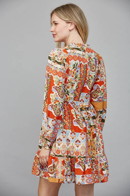 Patchwork Ruffled Mini Dress