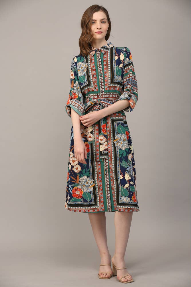 SILK SCARF PRINT SHIRT DRESS