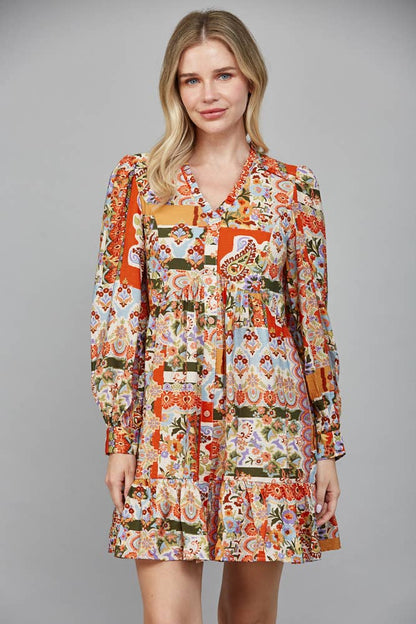 Patchwork Ruffled Mini Dress