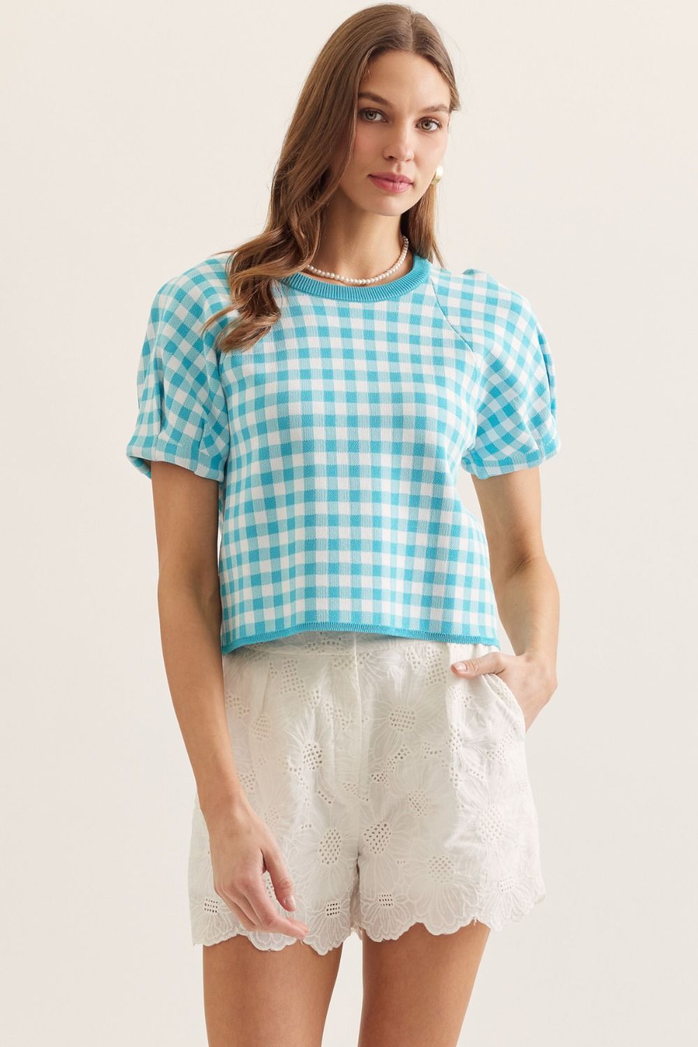 The Gingham Ocean Mist Top