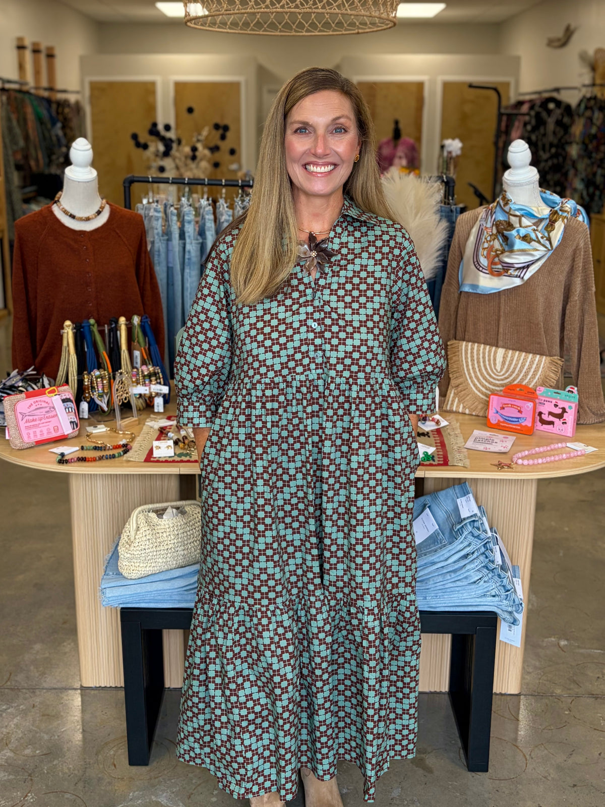 The Retro Block Print Midi Dress