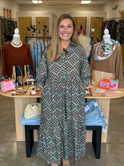 The Retro Block Print Midi Dress